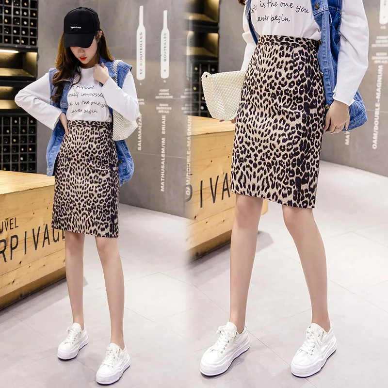 

2019 Autumn And Winter New Style Korean-style Leopord Pattern High-waisted Suede Mid-length A- line Skirt Skirt