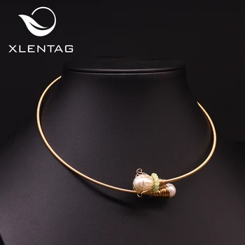 

XlentAg Handmade Adjustable Natural High Quality Pearls Statement Necklace Women Accessories Green Crystal Luxury Jewerly GN0177