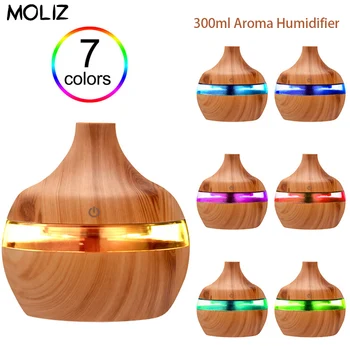 

300ML USB Air Humidifier Electric Aroma Diffuser Mist Wood Grain Oil Aromatherapy Mini Ultrasonic Humidifier For Car Home Office