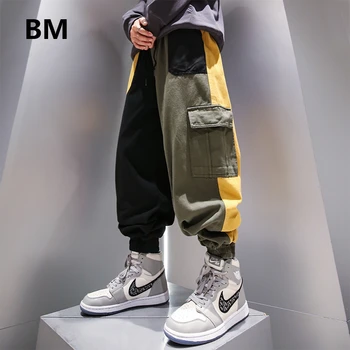 

2020 Harajuku Fashion Patchwork Casual Pants Loose Streetwear Hip Hop Joggers Men Korean Sport Trousers Jogging Cargo Pants