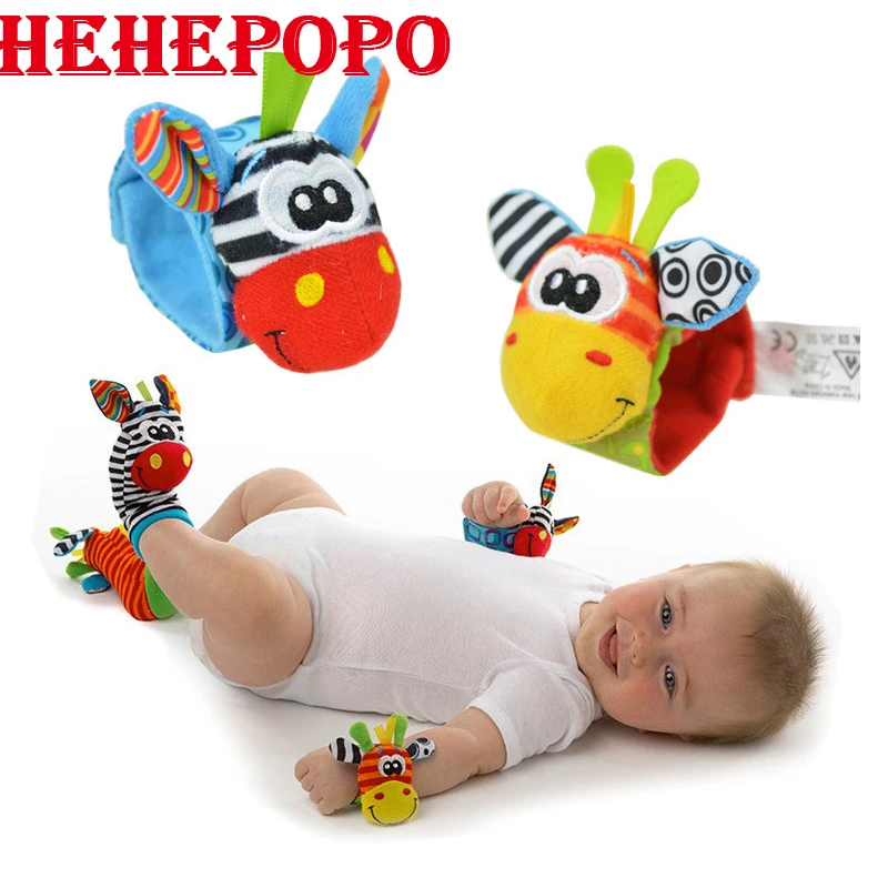 

2PCS/Pair Monkey Panda baby Wrist Band Bell Ring Rattle Socks Plush Animal Stuffed Doll Toy Soft Birthday Gifts For Babies
