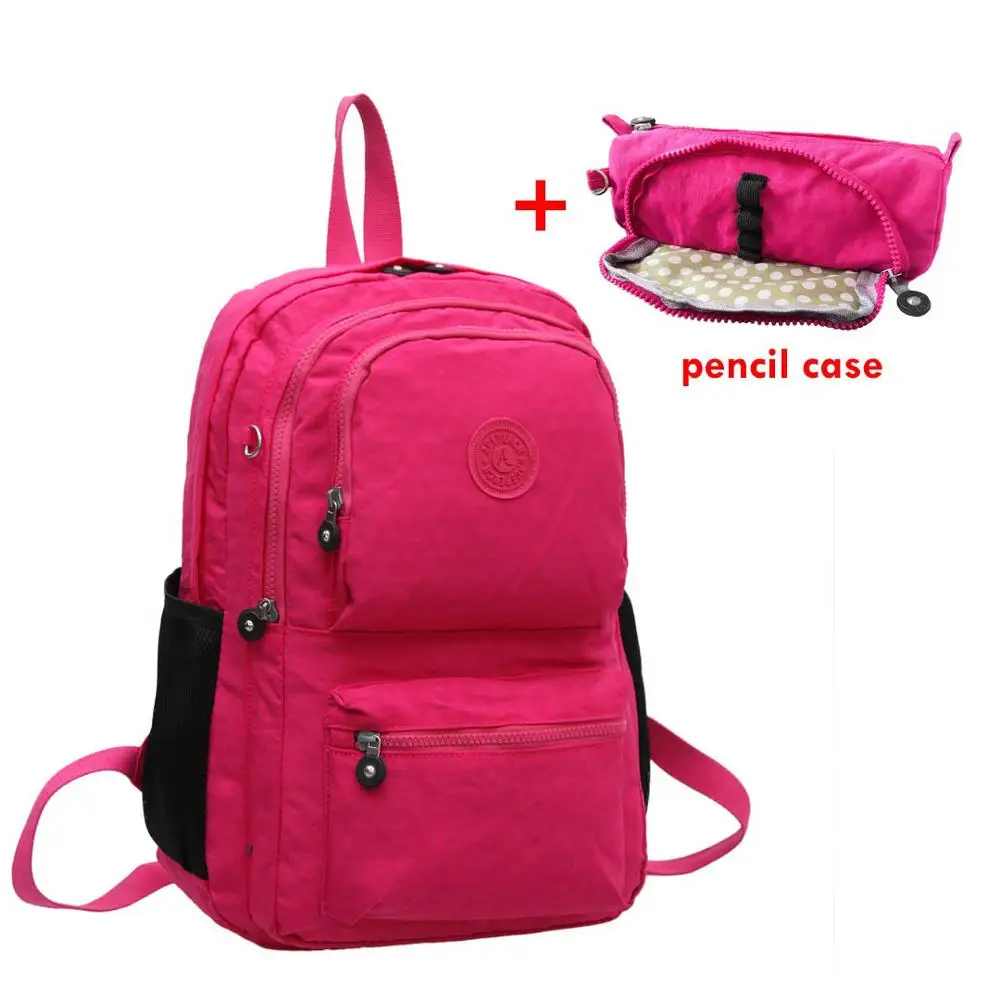 2 pieces Rose Red ACEPERCH Повседневный школьный рюкзак Bolsa для девочек-подростков, водонепроницаемый нейлоновый рюкзак для ноутбука Mochila Escolar с брелоком - Цвет: 2 pieces Rose Red