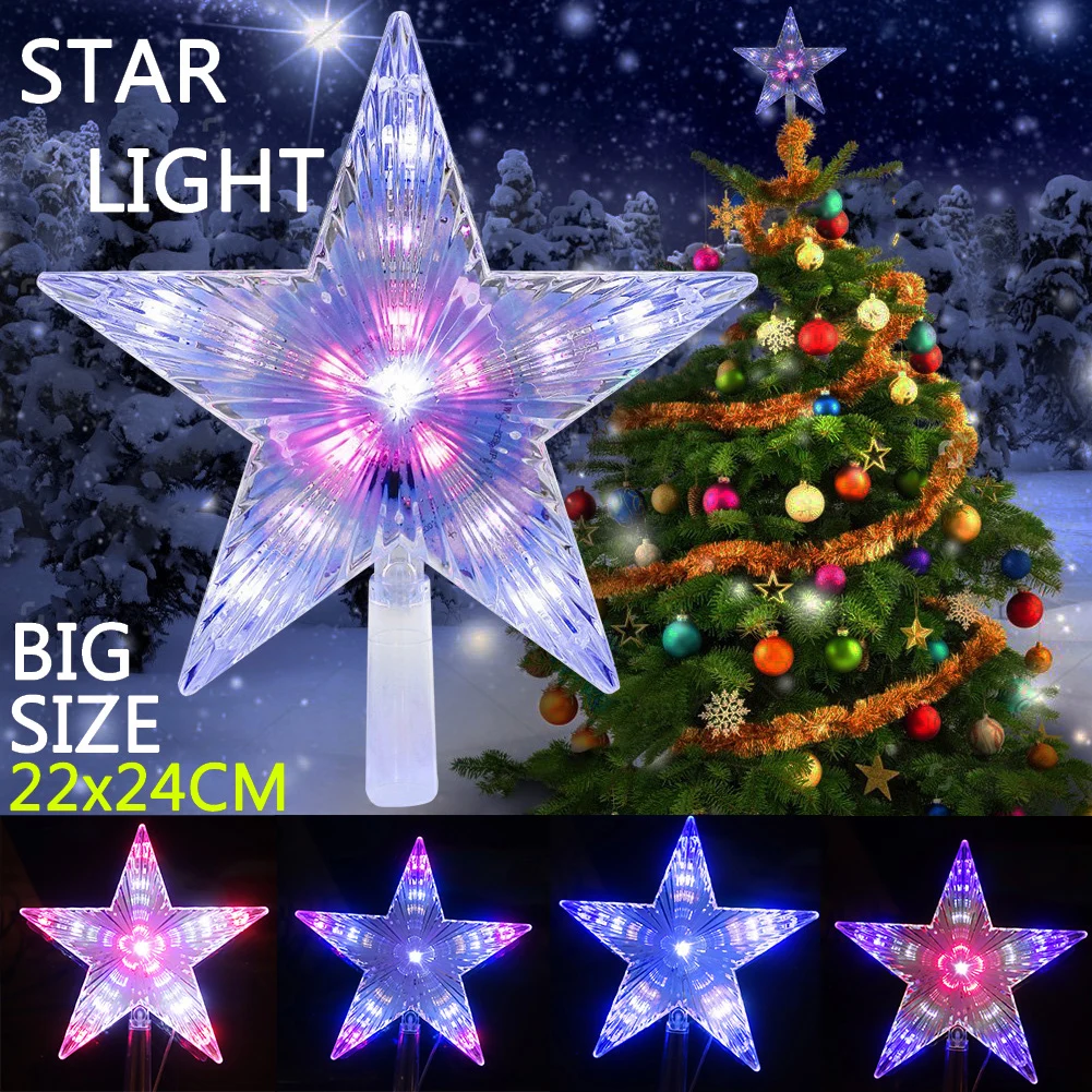 

8 Modes Battery Operated 22cm Water Effect Star Light Christmas Tree Topper Decor Light LED Pentagram Star Light Party Ornament
