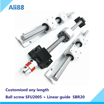 

SBR20 linear guide rail+ ballscrew SFU2005 any length+BK/BF15+nut housing+couplers for CNC parts 20mm linear guideway rail set