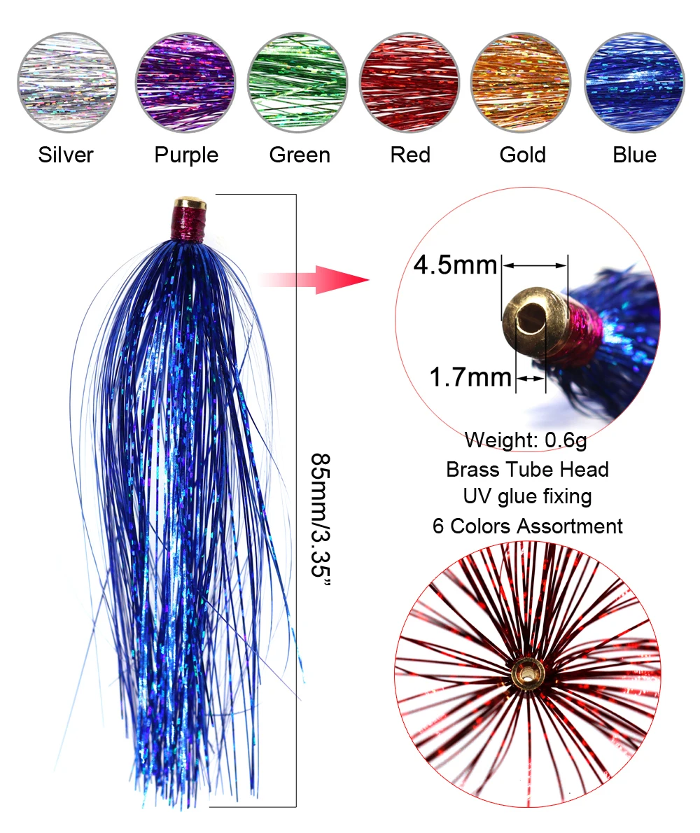 ICERIO 6 шт. латунная скользящая трубка стример Голографическая мишура мигалка Прорезыватель форель рыболовные приманки снасти
