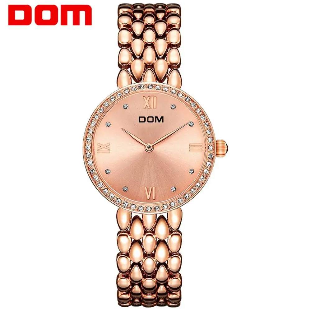 

DOM Women Steel Watch Ladies Luxury Dress Fashion Quartz Wristwatch Classic Crystal Gold Bracelet Women Watch Clock G-1235G-7M