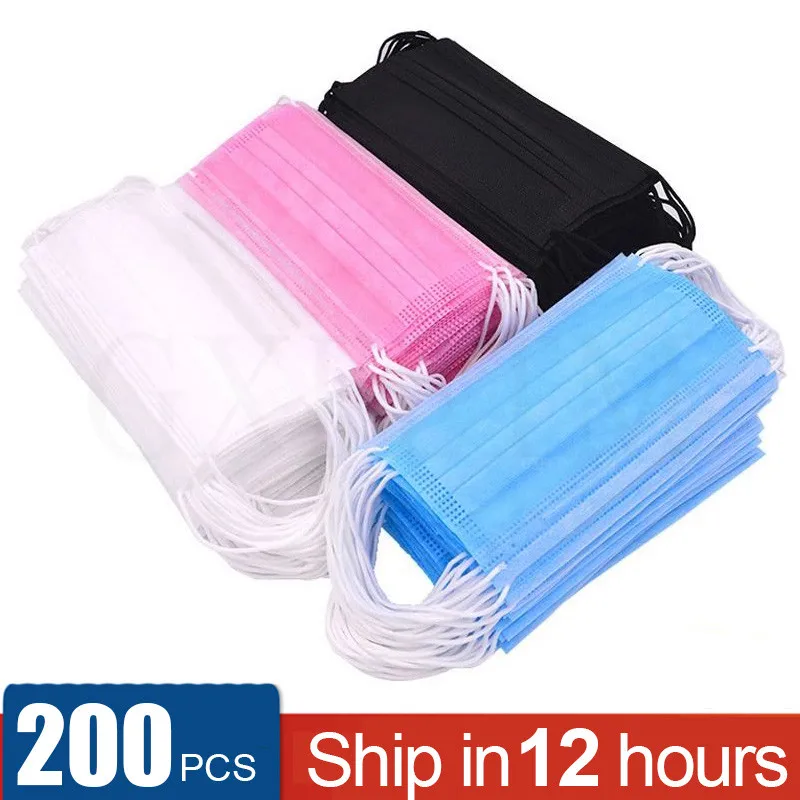 10-200 Uds desechable máscara cara máscara negro no tejida 3 capa de máscara de la boca filtro Anti polvo transpirable protección máscaras de adulto envío rápido