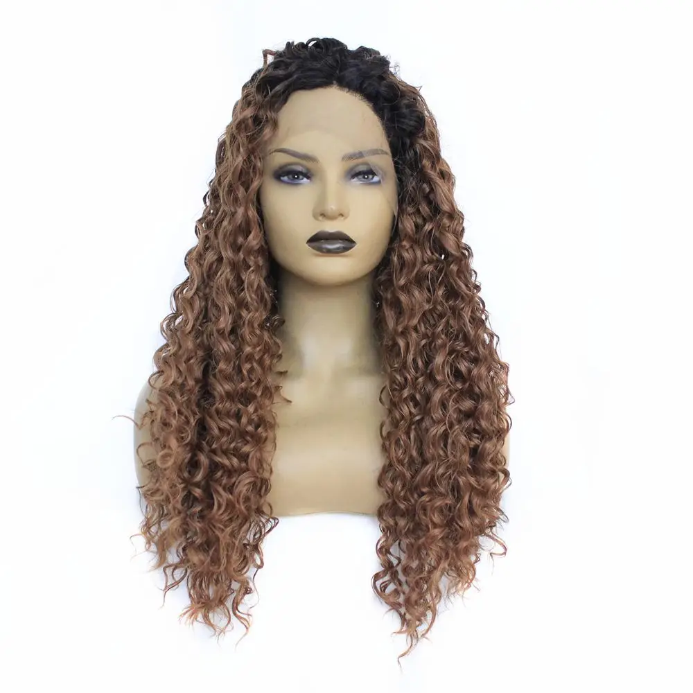 Synthetic Lace Front Wig Cosplay Afro Kinky Curly Black Roots Ombre Red Synthetic Kinky Curly Hair Long Wigs for Black Women