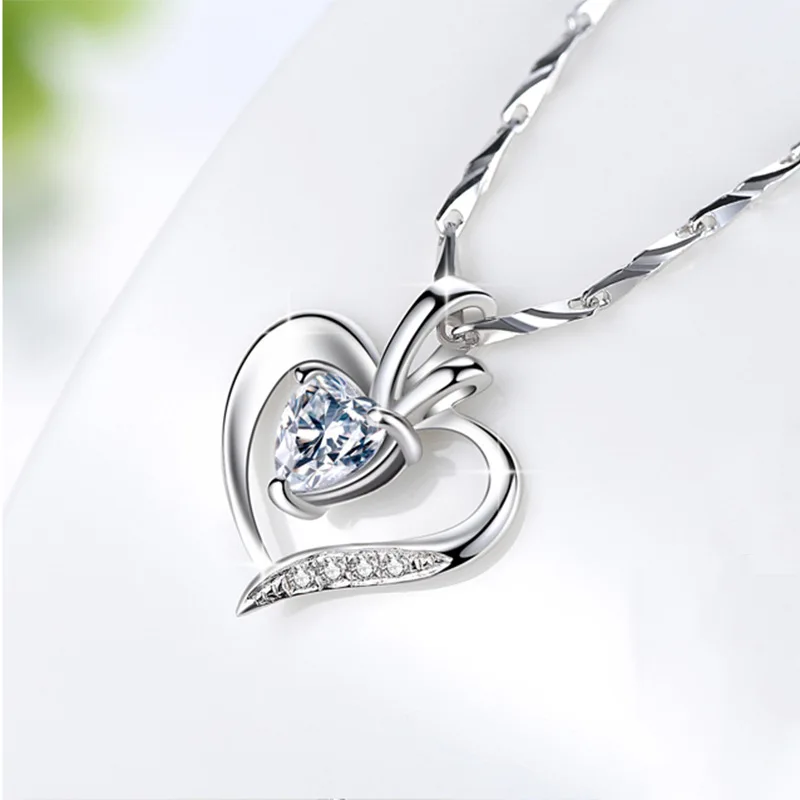 

S925 Necklace Women's Fine Silver Heart Shape Simple Choker Jewelry Hanging Japanese Korean Students for a Girlfriend Best Frien