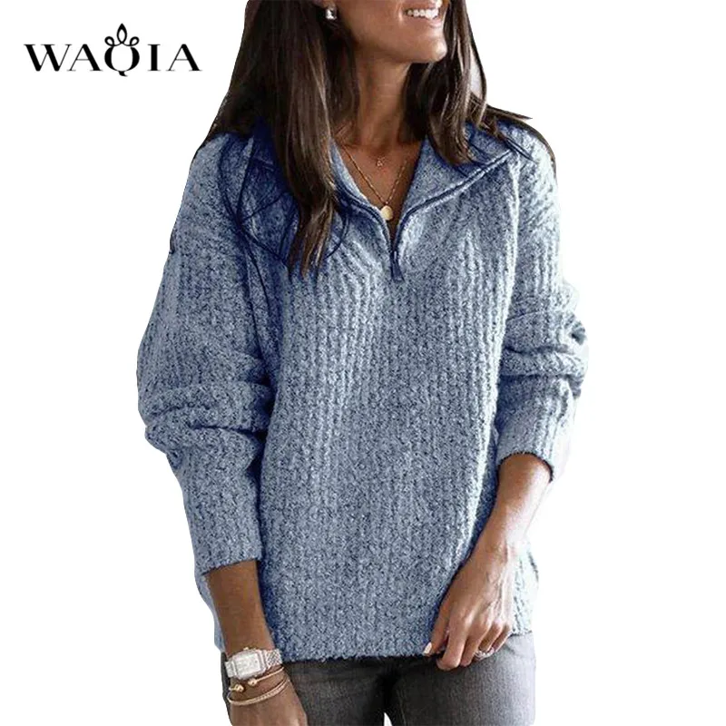 5XL Autumn Women Sweater Knitted Long Sleeve Turn-Down Collar Top Women Casual Loose Plus Size Zipper Sweaters Pullovers