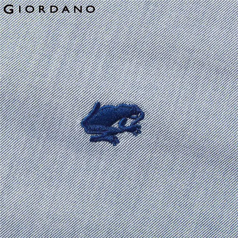 Giordano Оксфорд рубашка с короткими рукавами slim fit и вышивкой лягушки на груди