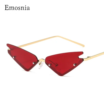 

Summer Rimless Cat Eye Sunglasses 2020 Women Luxury Gold Metal Frame Sun Glasses Trend Brand Narrow Triangle Cateyes Red Shades