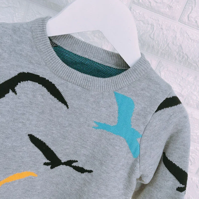 Autumn Winter Baby Boys Girls Long Sleeve Knitted Birdie Printing Sweaters Children Girls Boys Cotton Sweaters