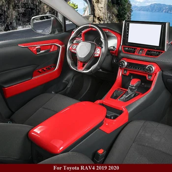 Accessori per la decorazione di interni auto cromati rossi per il 2019-2021 strisce per Console bracciolo Toyota RAV4 copertura per tazza d'acqua finiture per presa d'aria