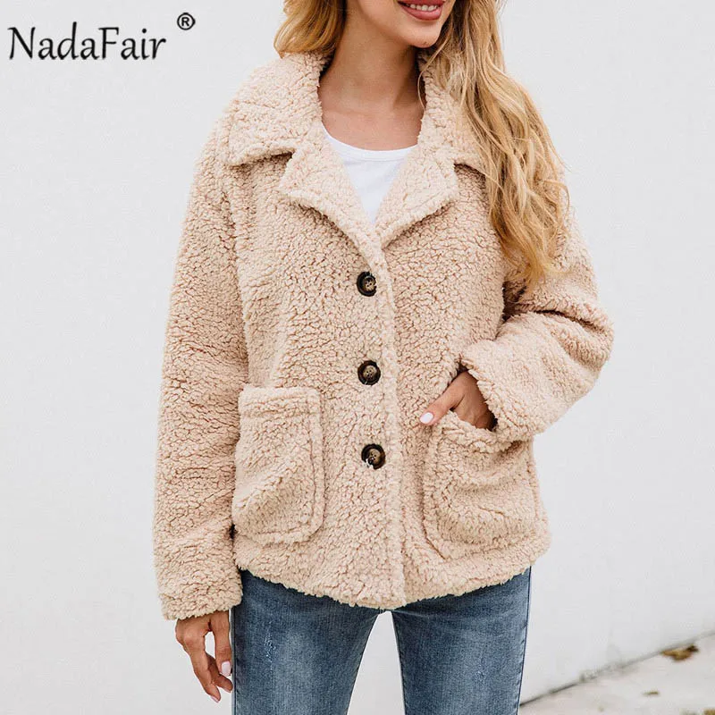 Nadafair женское повседневное зимнее пальто из искусственного меха куртка осень пушистые карманы теплый толстый размера плюс плюшевое пальто женская верхняя одежда - Цвет: Apricot