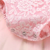 Infant Baby Girls Birthday Romper Dress with Mesh Stitching, One Letter Print Florals Lace Jumpsuits Princess Summer Costume 6