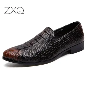 

Plus Size Retro Men Formal Dress Leather Loafers Popular Summer Elegant Crocodile Pattern Leather Men Loafers Drop Shipping