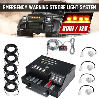 

4PCS LED Bulbs Car Hide Away Emergency Hazard Warning Flash Strobes Light System Kit Headlight Kit 12V 80W
