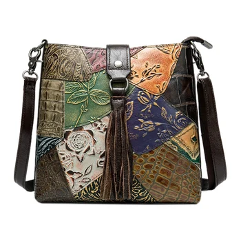 

FGGS-Women's Stitching Shoulder Bag Tassel Messenger Bag Handbag Patchwork Shoulder Bag Women's Large Capacity Bag
