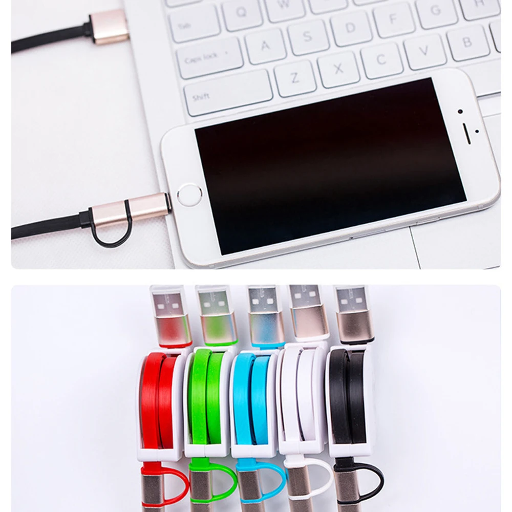 100 шт. 2A быстрой зарядки Выдвижной 2 in1 Micro USB Дата-кабель 8 pin для Iphone для зарядное устройство для Android кабель