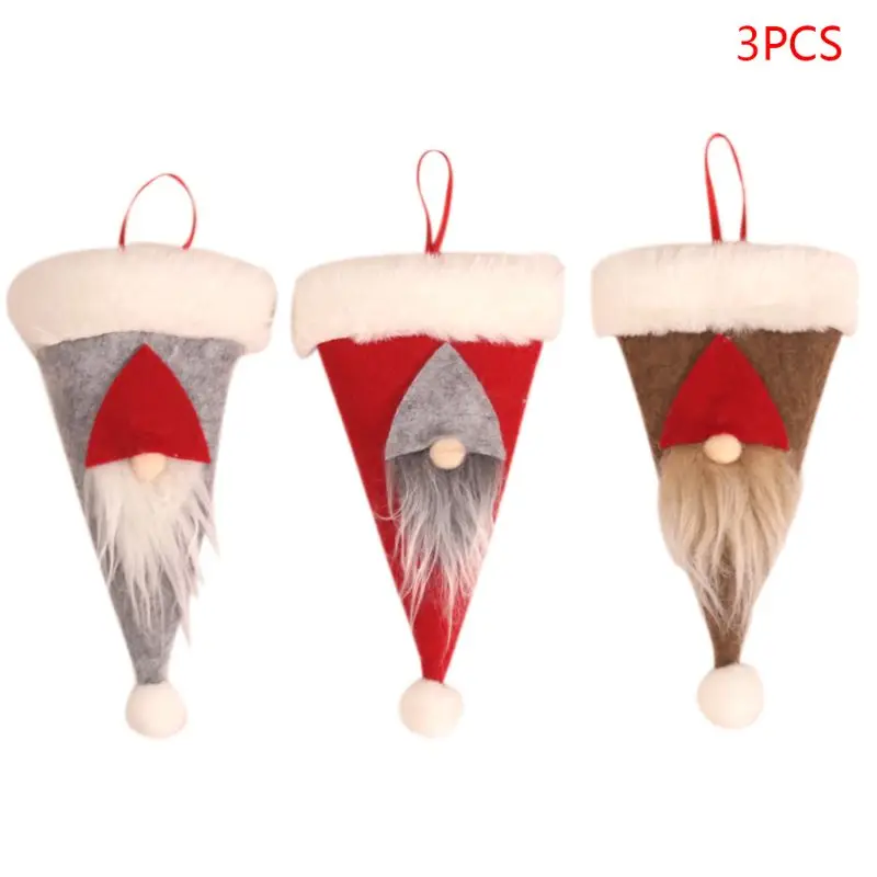 

3pcs/set Christmas Hat Fork Knife Cutlery Holder Silverware Tableware Swedish Santa Gnome Home Party Table Dinner Decor