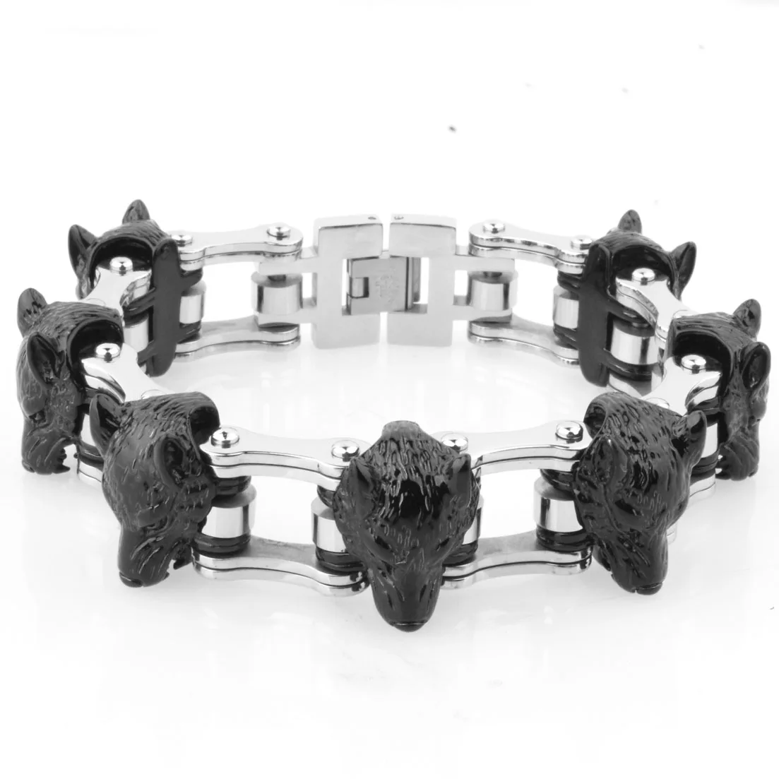 Гранни шик черный/Серебряный тон мужской браслет панк 316L нержавеющая сталь, готика Волк браслет, напульсник