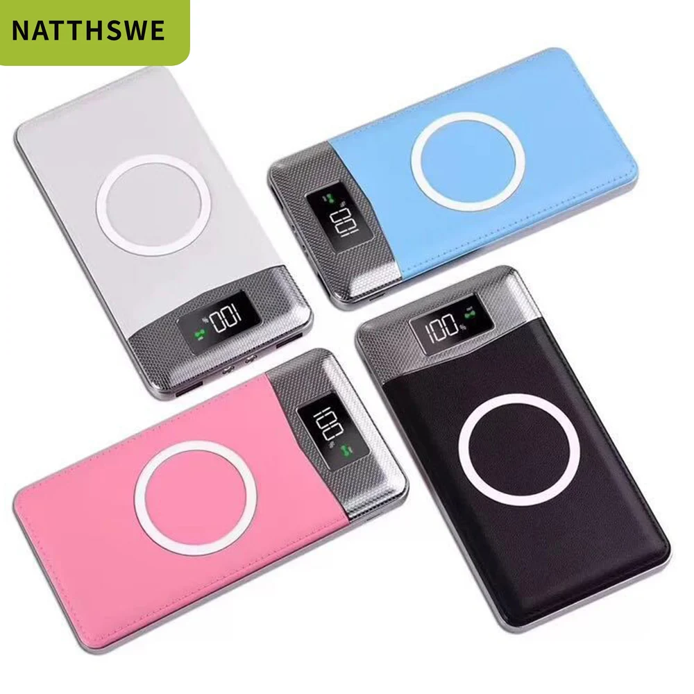

NATTHSWE Qi Wireless Charging Utral-thin Mini 10000 Capacity Fast Charge Mobile Power Bank Portable External Battery Dual USB