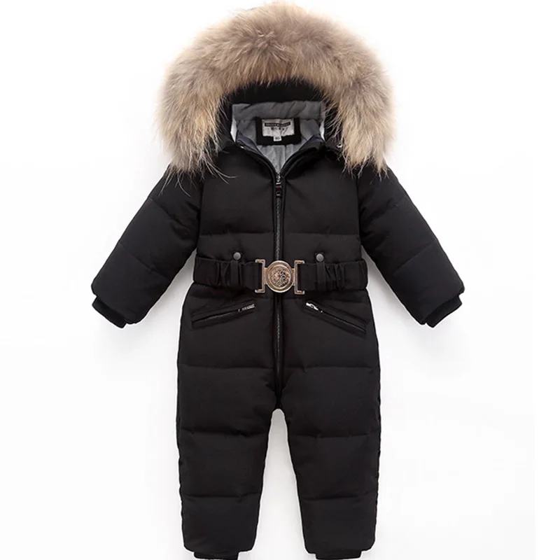 

Cold Winter Kids Duck Down Jumpsuit Natural Big Fur Collar Baby Snow Wear Snowsuit Infant Ski Suit for Boy Girl Outerwear Romper