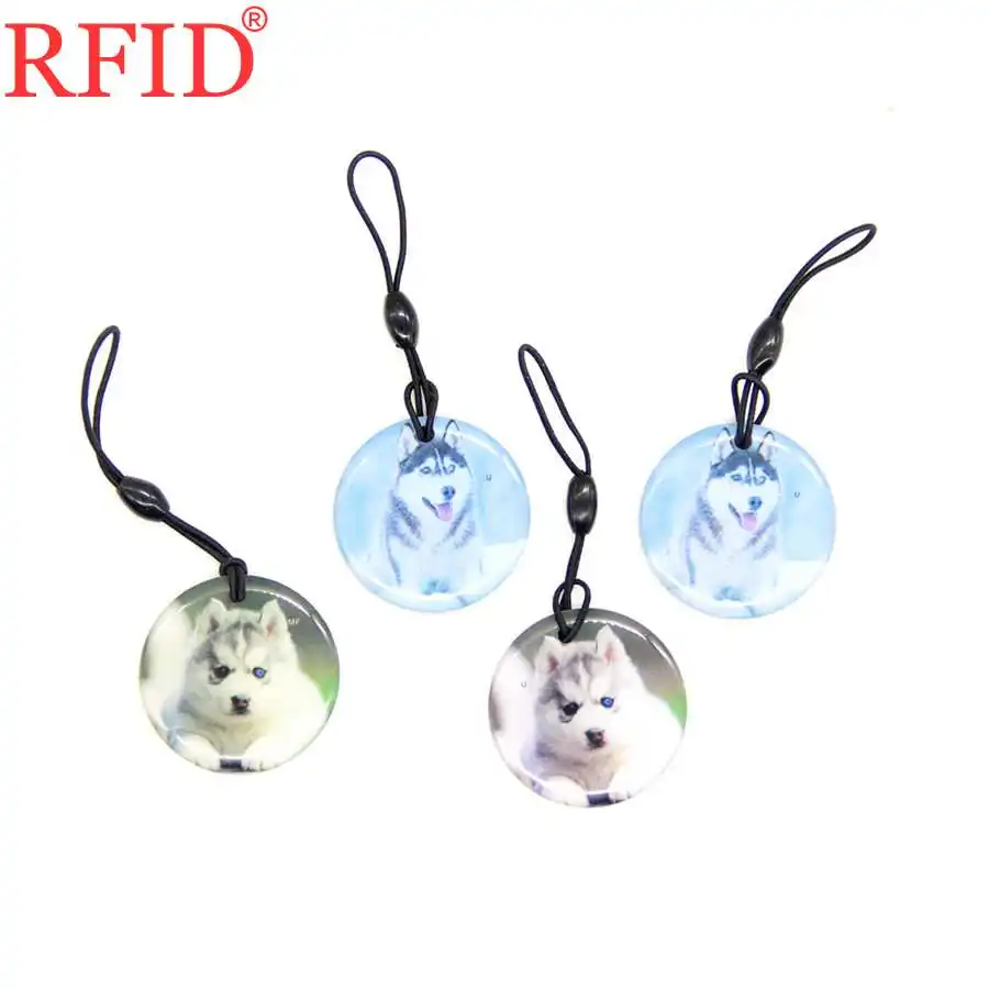 4pcs Random Color UID S50 1K 13,56 Mhz сменный NFC Брелок для ключей круговой собачий узор брелок перезаписываемый значок жетон Метка RFID карта контроля доступа 1 - Цвет: 4pcs Random Color
