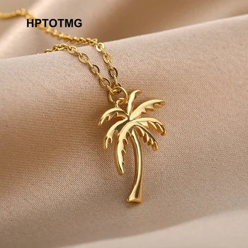 Palm Tree Pendant Necklace for Women Men Goth Aesthetic Coconut Tree Choker Chain Necklace Stainless Steel Jewelry Gifts