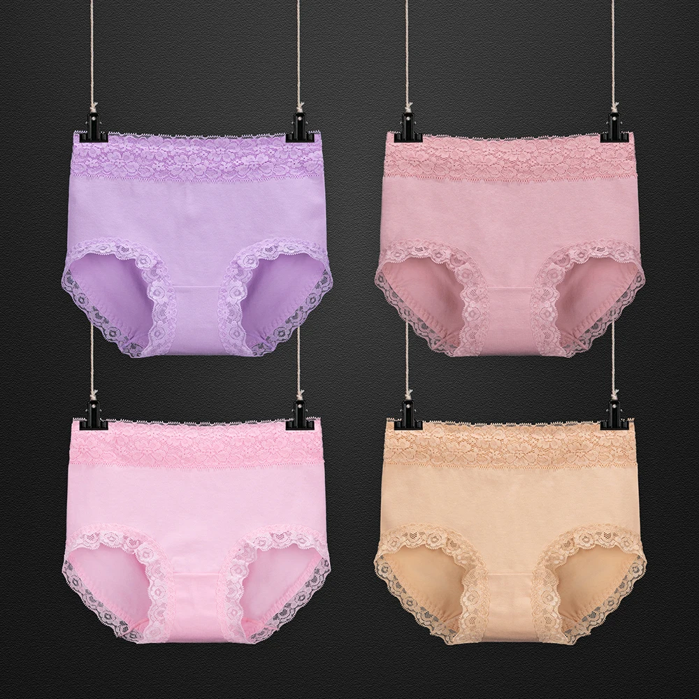 4 шт./партия простое женское нижнее белье трусы с высокой посадкой эластичный