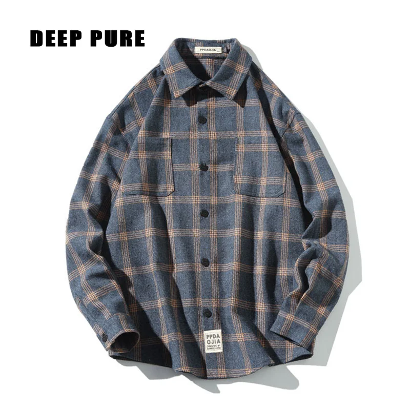 

Men Harajuku Color Block Plaid Shirt 2020 Mens Streetwear Thick Shirts Long Sleeve Male Vintage Korean Fashions Clothes thick
