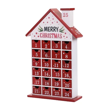 

New DIY Wooden Advent Calendar Box with Drawers 25*9*42.5cm House Shaped Christmas Calendar Gifts Toys for Kids