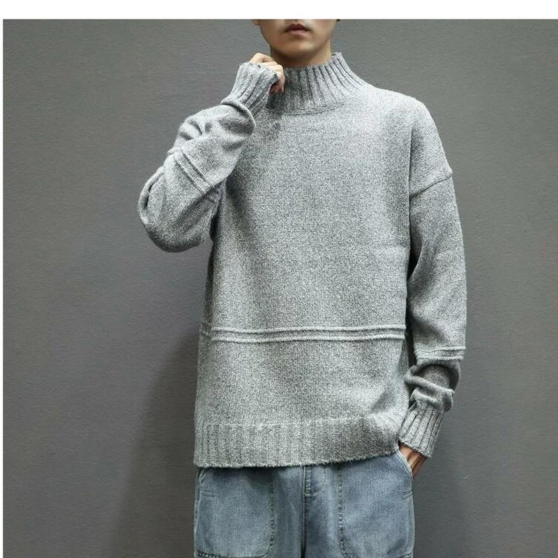 light grey sweater Мужской свитер, половина шеи черепахи, трикотажный пуловер, рождественские свитера, плюс размер 5xl 4xl M, Pull Homme, серый, Khahi - Цвет: light grey sweater