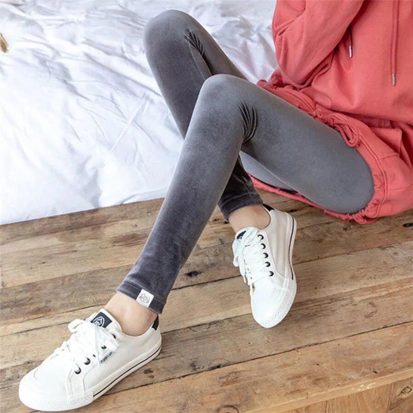 INDJXND Ladies Winter Warm Thick Velvet Leggings Casual Female Solid Soft Autumn Pants Slim Skinny Pencil Pants For Women S-XXL