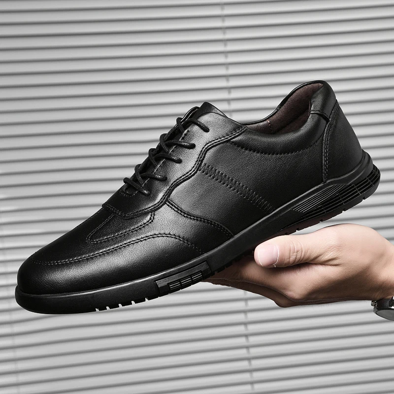 

Men Shoes Fashion Genuine Leather Sneakers Lace Up Comfortable Casual Black Sneakers Shoes Zapatos Hombre