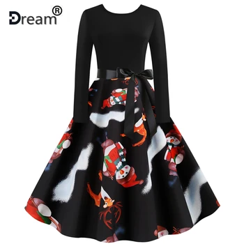 

New Women Clothes 2020 Autumn Dress Plus Size Christmas Elegant Party Dresses Winter 50S 60S Vintage Black Long Sleeve Vestidos