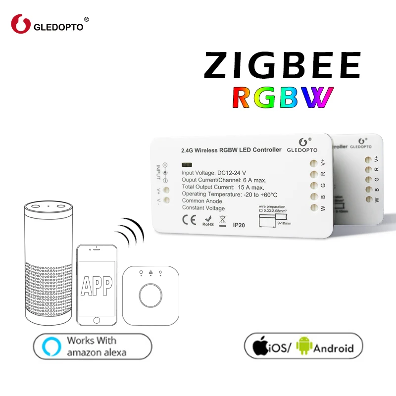 GLEDOPTO ZIGBEE bridge Led Controller RGBW dimmer strip Controller DC12/24V compatible with LED echo zll standard LED