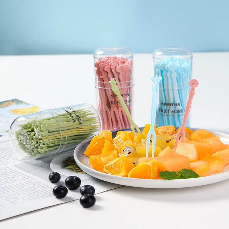 Одноразовая вилка для фруктов и десертов милая розовая синяя зеленая кухонная