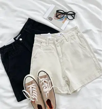 

Summer simple pocket design high waist thin wild denim shorts