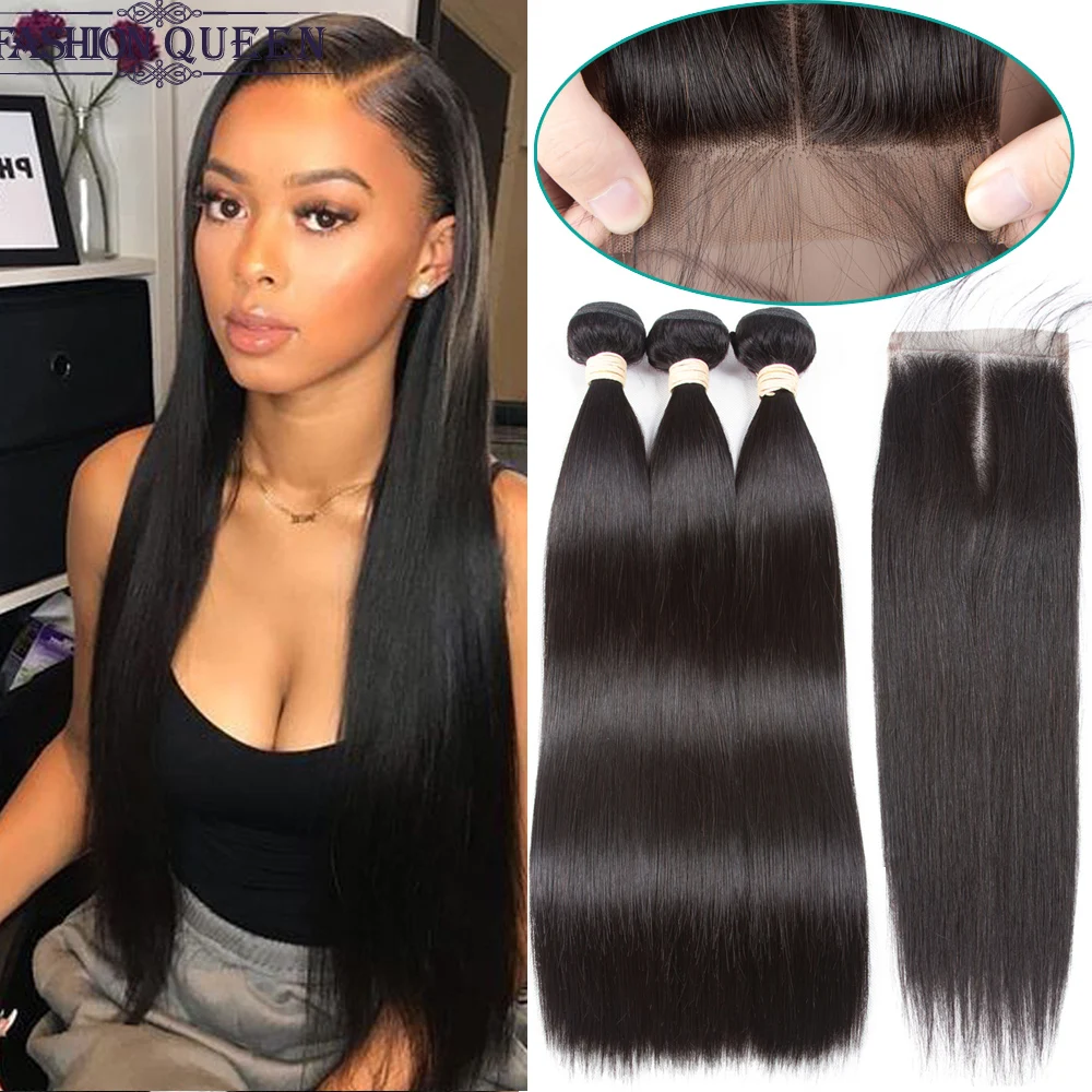 Buen trato 8-30 extensiones de cabello humano peruano liso, 3 mechones, no Remy, con cierre de encaje 4*4, mechones de tejido de doble trama con cierre Gjo3RqVr