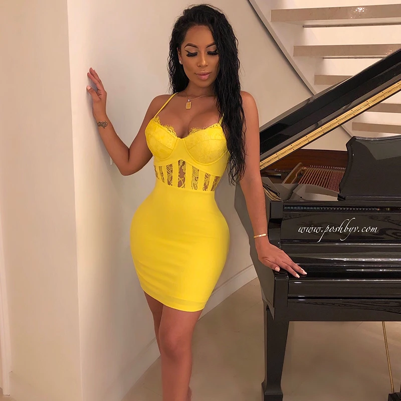 

New Yellow Rose Red Bandage Dress Sexy Mini V-neck Spaghetti Strap Backless Runway Celebrity Bodycon Ladies Women Dress Vestidos