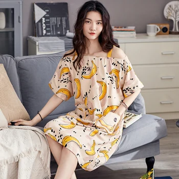 

Women's nightdresses summer Cotton Flower nightdress Short sleeve sweet sleepwear