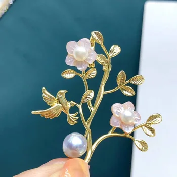

accessories thick gold plated micro inlay zircon flower brooch shell shell pearl has branch dress brooch pearl jewelry