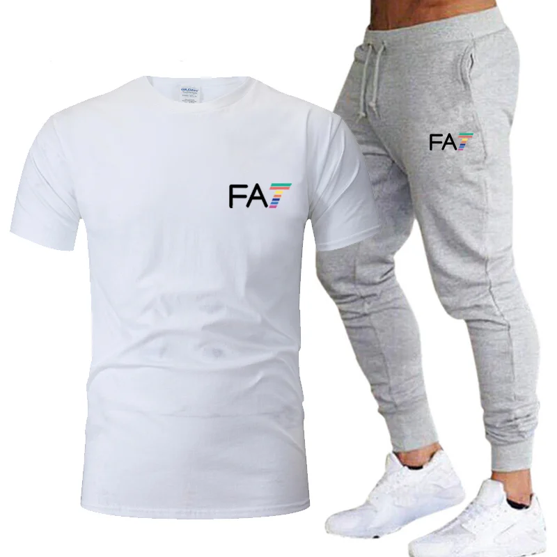 

Summer men's sports suit short sleeve + trousers cotton sweat-absorbent breathable suit men's casual wear running suit suit
