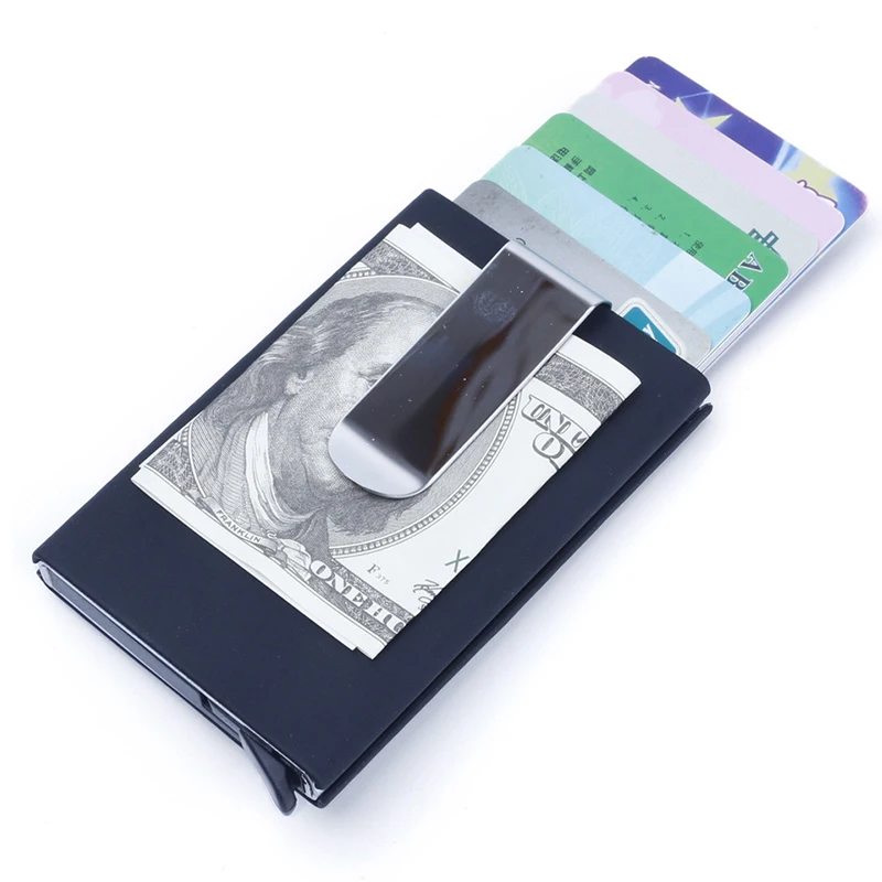 RFID мужской кошелек, многофункциональный, креативный, ручной, пуш-ап, чехол для карт, сплошной цвет, ПУ пластик, кредитный держатель для карт, мужской кошелек для монет - Цвет: Черный
