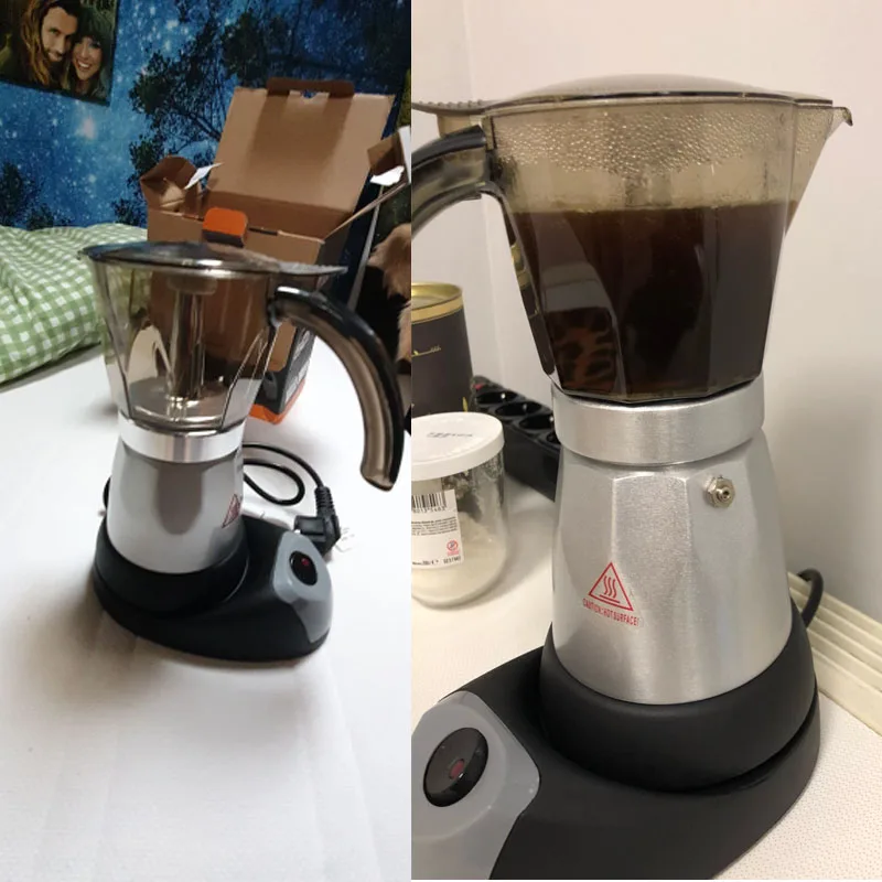 3 to 6 Cup Maker Electric Italian Coffee Top Pot Percolators Tool Filter Cartridge EU Plug Aluminium 220V