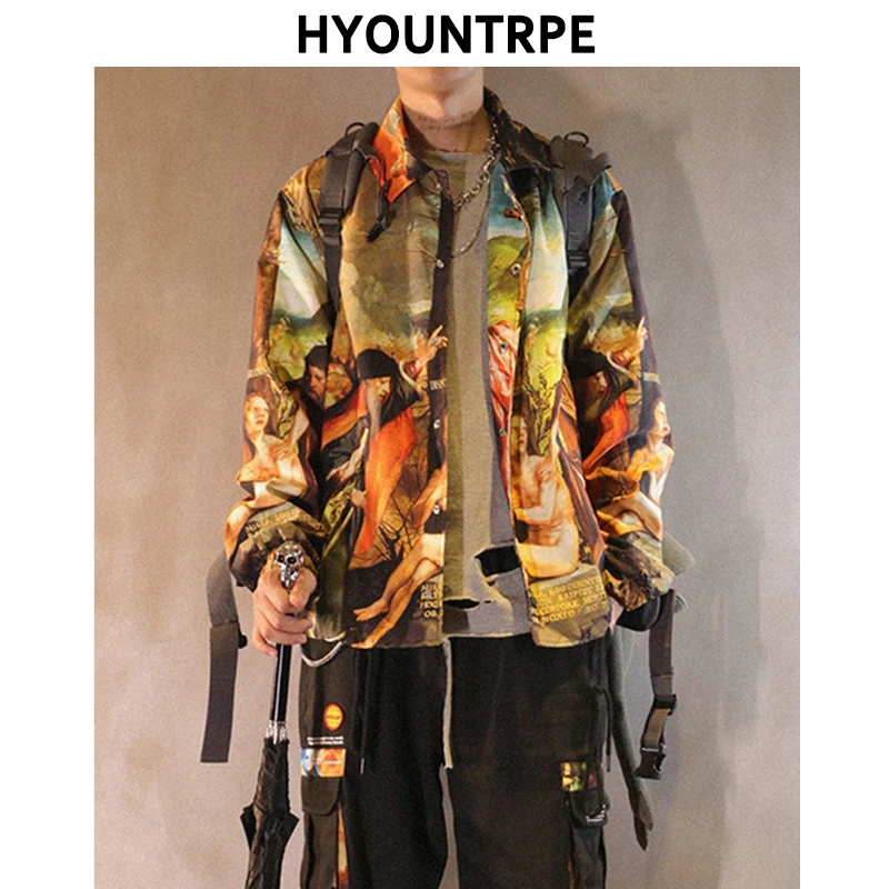 Винтажные свободные куртки с принтом для мужчин одной пуговицей отложным
