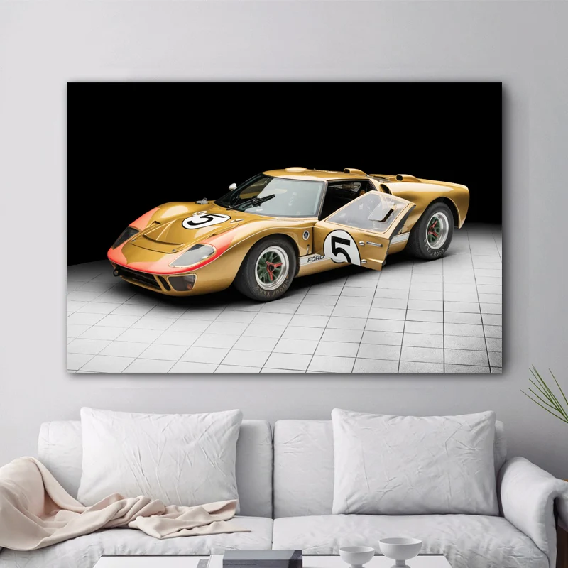 Картины на стену спортивный автомобиль Fords GT40 1966 24 часа Le Mans художественные картины на холсте плакаты и принты Современное украшение