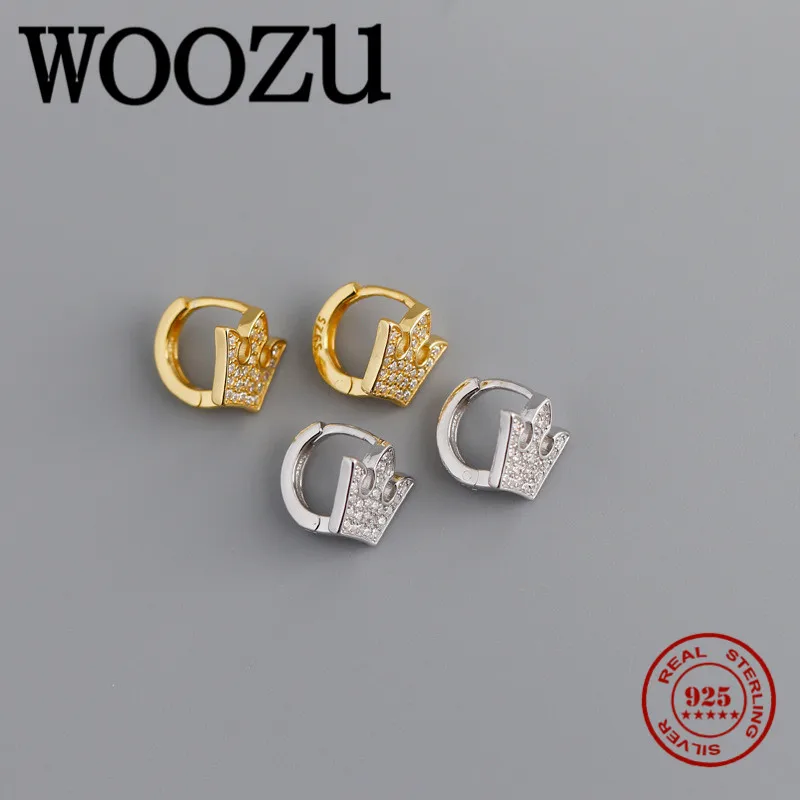 WOOZU натуральная 925 стерлингового серебра CZ обруч Корона Серьги для женщин модные